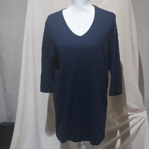 Woman Within Deep Blue V-Neck Long Sleeve Top